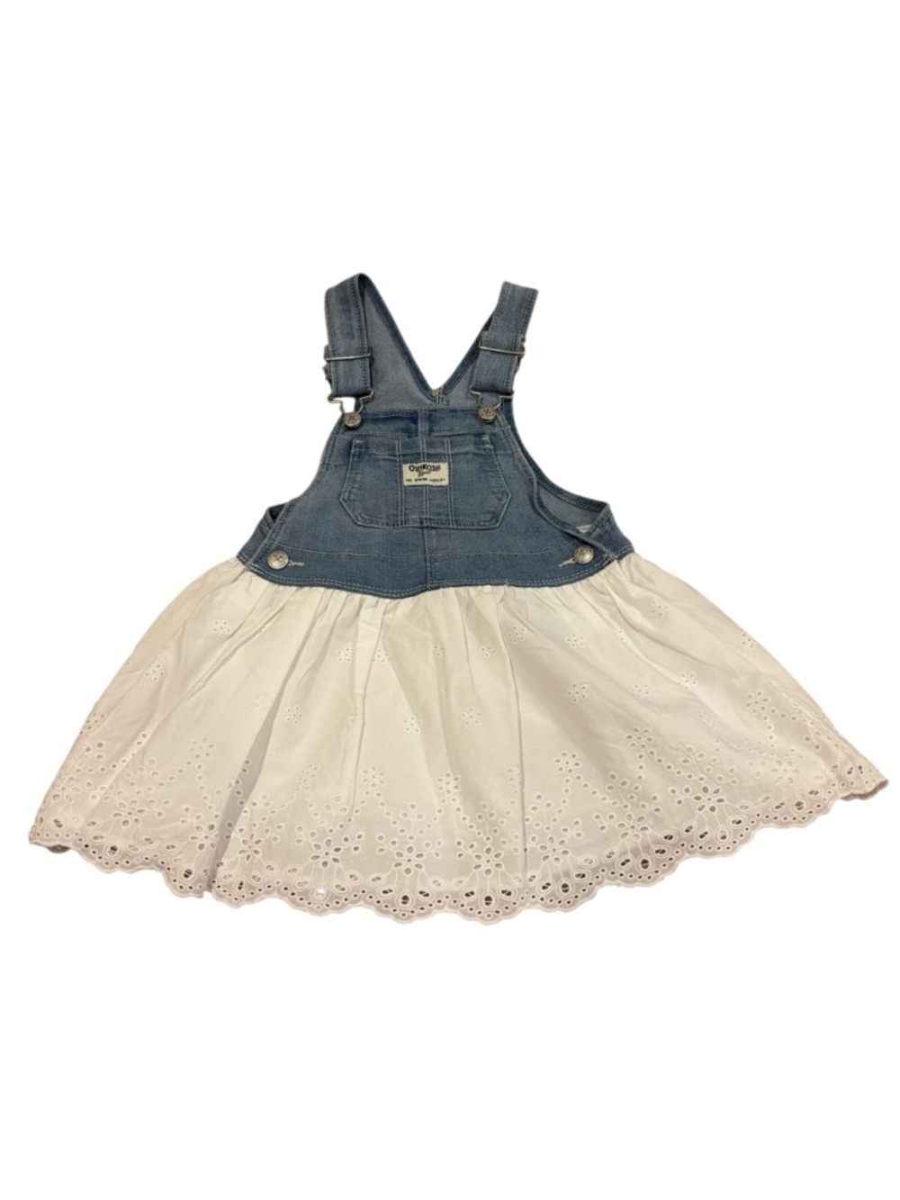 OshKosh 24m Denim-Top White Eyelet Skirt Overall Dress for Kids